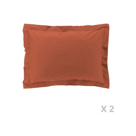 Taie d’oreiller volant plat – 50 x 70 cm – percale unie 78 fils – point bourdon – Terracotta (1/2)