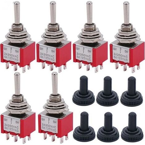 6 Pcs Mini 3 Position 6 Pin ON/OFF/ON Toggle Switch AC 125V 5A with Waterproof Cap MTS-203 (1/3)