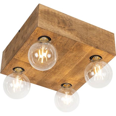 QAZQA bloc - Spot plafond, plafonnier - 4 lumière - L 300 mm - Marron - Rustique - éclairage intérieur - Salon I Chambre I Cuisine I Salle à manger