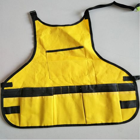 Tablier de jardin en tissu Oxford - Multifonction - Poches à outils - Imperméable - Pour homme et femme - Jaune, (1/5)