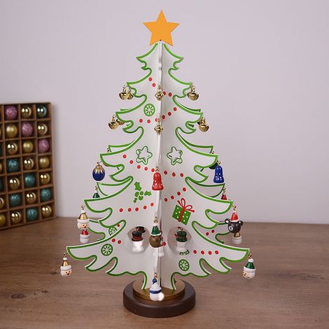 Arbre De Noël En Bois - Décoration De Bureau Et Intérieur - Avec Ornements Amovibles - Hauteur 31 Cm - Pour Table Étagère Cheminée (1/5)