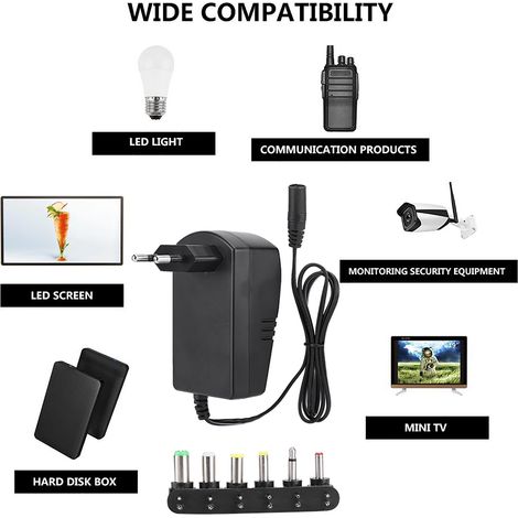30-W-Universalnetzteil 3V-12V mit 6 Adapterspitzen und EU-Stecker (100-240V)