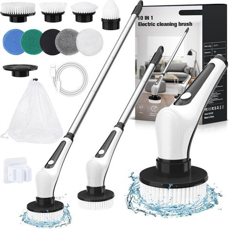 10-in-1 long-handled electric cleaning brush, IPX8 waterproof, cordless, for kitchen and bathroom (1/4)