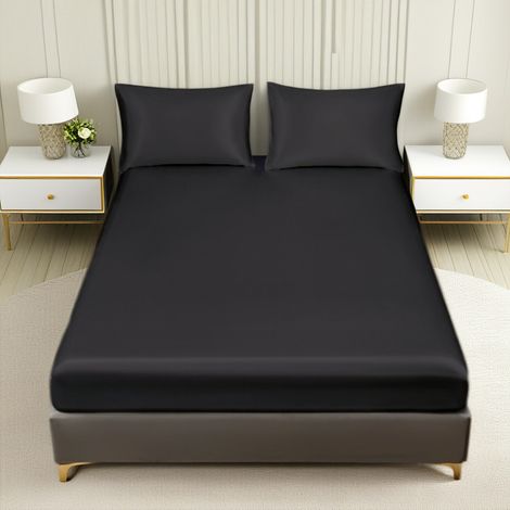 120 x 200 x 30 cm. Draps brillants et lisses, confortables, respirants et frais  linge de lit d'hôtel luxueux  unisexe - poches profondes  drap-housse et taie d'oreiller non inclus. (1/5)