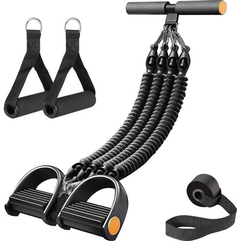 Fascia di resistenza per allenamento muscolare, fitness a casa, fascia di resistenza a 4 tubi con pedale, fascia di resistenza a pedale con maniglie antiscivolo per allenamento addominali e di tutto i (1/5)