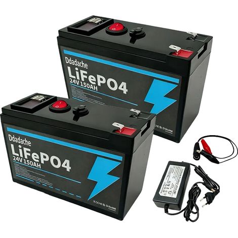Batterie Lithium, Capacité 120Ah, Longue Durée de Vie, Chargeur 24V 150Ah X2 (1/2)