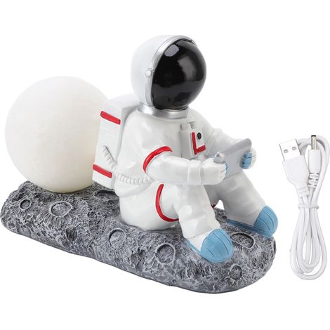 Ortviai Veilleuse LED Astronaute et Lune en Résine – Design Épuré avec Réglage Tactile Blanc/Chaud, 25 x 18,5 x 11 cm (1/5)