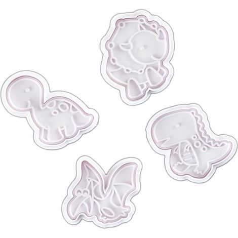 4-teiliges Backformen-Set, sichere, leicht zu entformende, hitzebeständige Dinosaurier-Formen für Fondant-Kuchen, Kekse, Pralinen und Süßigkeiten (1/5)