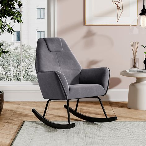 Grey Frosted Velvet Rocking Chair for Living Room (1/5)