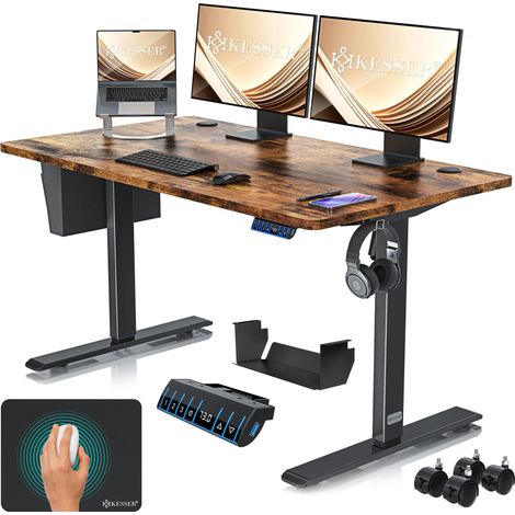 KESSER® Escritorio eléctrico regulable en altura - 140x70 cm, marrón