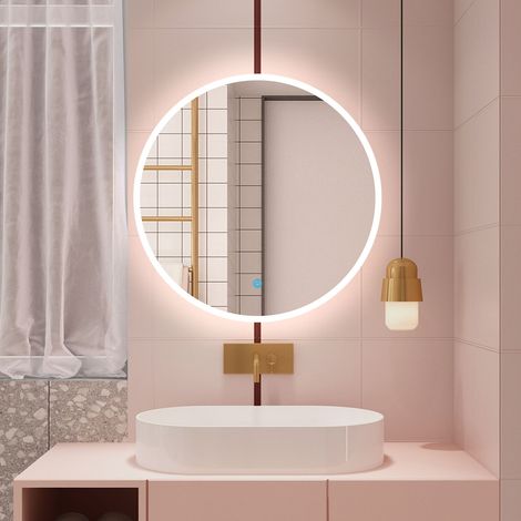 500MM Round Demister Bathroom Mirror with 3 Colours Dimmable LED Lights, Touch control and wall switches, Vertical Wall Mounted, IP44, Blackout memory