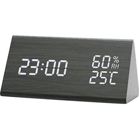 Reloj Despertador MINKUROW Con Pantalla De Tiempo Electrónica Led De Madera, Temperatura Dual Y Detección De Humedad, Ideal Para Dormitorio, Niños Nocturnos (1/5)