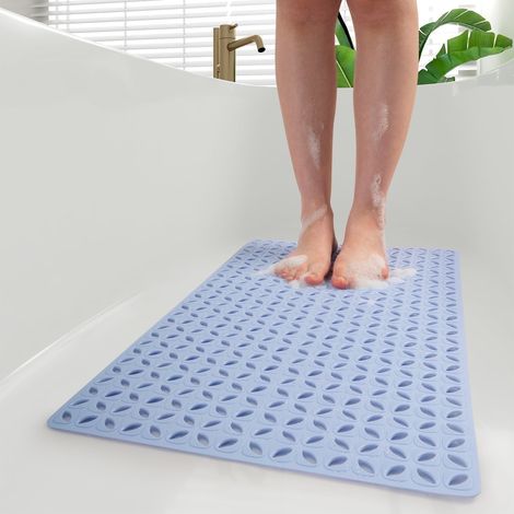 Tapis de bain antidérapant pour baignoire et cabine de douche, lavable en machine, avec ventouses et trous d'évacuation, dimensions : 39,4 x 70 cm, bleu, accessoire de salle de bain (1/5)