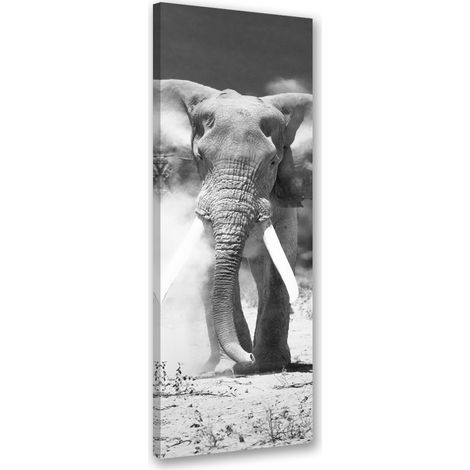 Tableau sur toile Éléphant d'Afrique noir et blanc 30x90 (1/5)