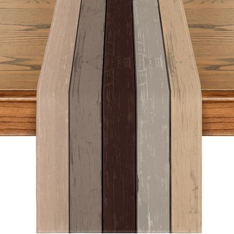 Chemin de table marron ancien rustique en bois pour l'automne, décoration de cuisine et d'intérieur, vacances, fête, 33 x 183 cm (1/5)
