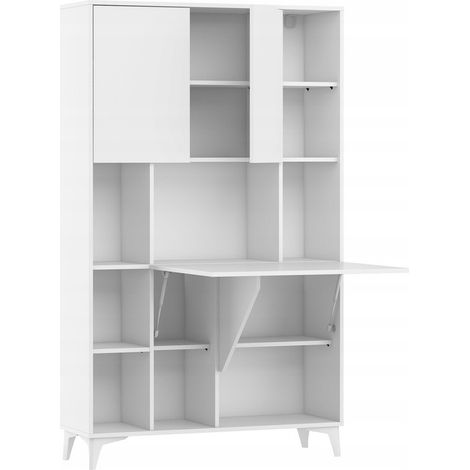 Armoire Placard Convertible en bureau et table Home office 175x105x34cm « Meggie 2-Blanc brillant» (1/5)