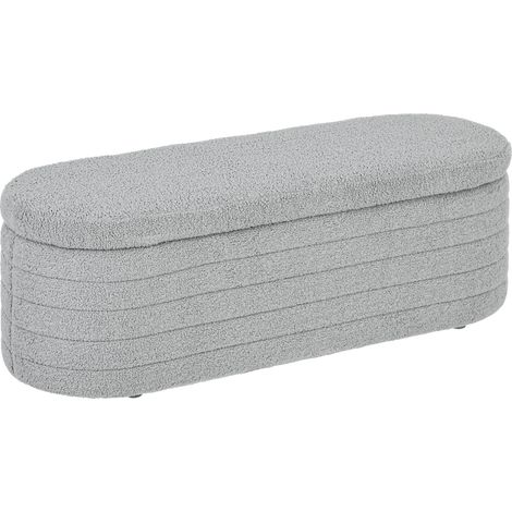 Panca Camera da Letto Imbottita, Panca Contenitore in Tessuto Teddy con Gambe in Legno di Eucalipto per Ingresso, Corridoio e Soggiorno, 116x41x40.5cm, Grigio Chiaro