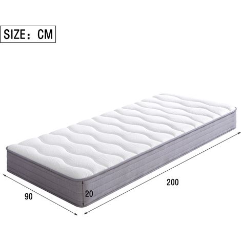 Matelas 90x200 cm, 20 cm d'épaisseur, à ressorts, soutien ferme, ergonomique, soulagement lombaire (1/5)