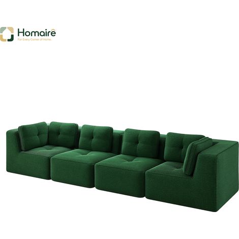 Canapé modulable en velours côtelé vert avec accoudoirs 386 x 104 x 69 cm HOMAIRE (1/5)