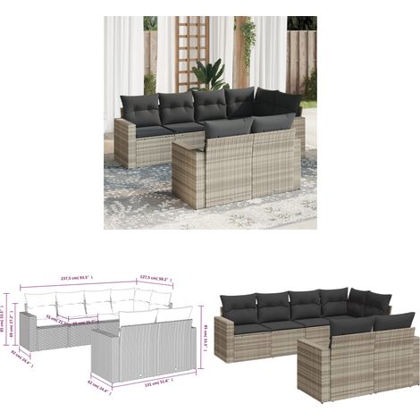 7-tlg. Garten-Sofagarnitur mit Kissen Hellgrau Poly Rattan - Gartensofas - Outdoor Möbel - Lounge Set - Gartenlounge - Rattan Sofa - Home & Living (1/3)