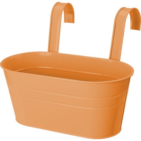 Pot de fleur suspendu avec crochets détachables, 2 pièces, seau en métal en fer, plante pour balustrade de balcon Orange (1/5)