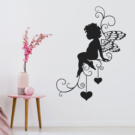 Sticker Mural - Ange Coeurs - 37x50 cm - Noir (1/3)