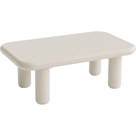 Table basse rectangulaire 100 cm style rétro effet laqué ivoire (1/4)