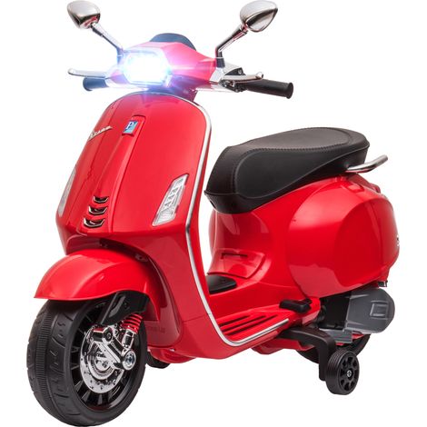 Moto électrique pour enfants de 3 ans et plus avec permis Vespa, port USB MP3, éclairage LED, radio FM, vitesse 3 km/h, charge maximale 35 kg, rouge (1/5)