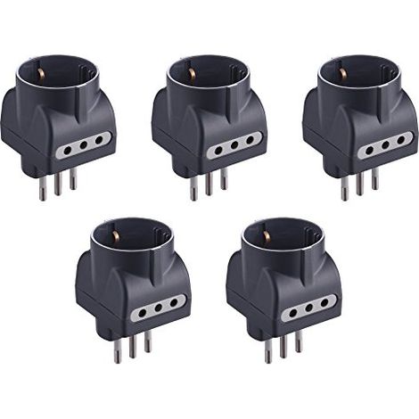 Electraline 92297 Set 5 Adattatori 3 Posti 1 Schuko + 2 10A, Nero, Confezione da 5 (1/2)