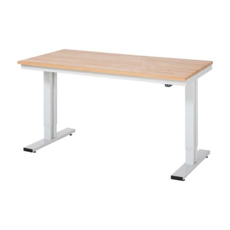 Werktisch B1500xT800xH720-1120mm Arbeitsplatte Buche 25mm Gestell lichtgrau RAU (1/5)