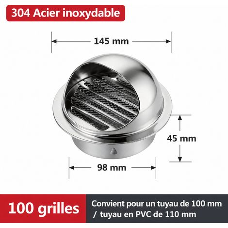 Chapeau de ventilation mural inox 304 brillant extra-épais 100 mm 304 100mm réf 5925 – Livraison gratuite