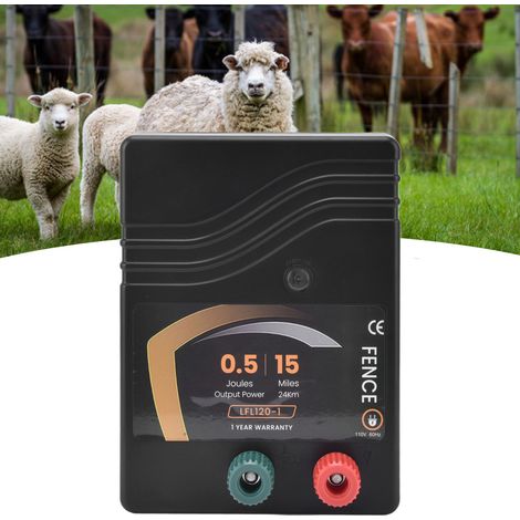 Unité principale de clôture électronique portable à impulsions pour élevage (portée de 24 km), contrôleur de clôture de 0,5 joule, norme américaine 110 V (1/5)