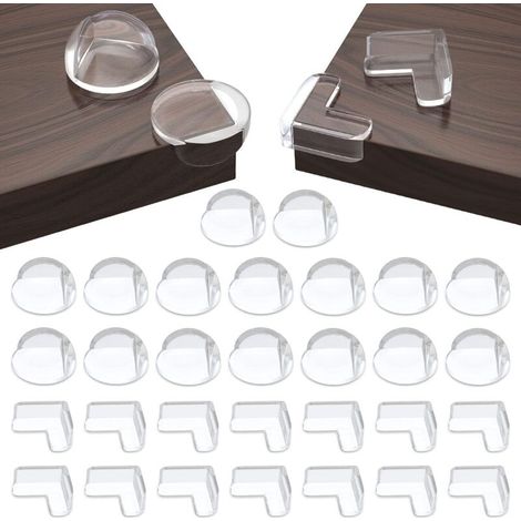 Lot de 30 protections d'angle et de bord (16 bords ronds + 14 coins carrés), protections d'angle transparentes adaptées à la table