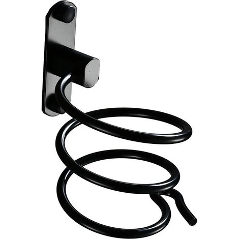 1PCS Black Hair Dryer Holder Wall Mounted with Drilling - For Hotel, Bathroom, Toilet, Barbershop Aluminum, Matte Finish