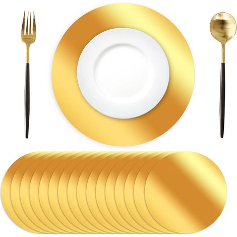 Sets de Table Ronds dorés, 50 pièces, Sets de Table en Papier de 34 cm, décoration imperméable pour Table à Manger, Cuisine, Restaurant, Mariage, fête (1/5)