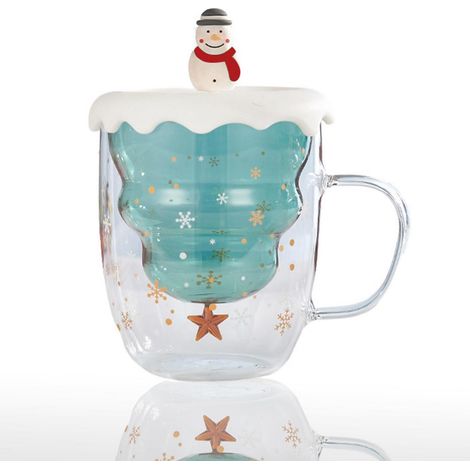 Tasse de Noël double paroi 300ml avec couvercle bonhomme de neige, idéale comme cadeau