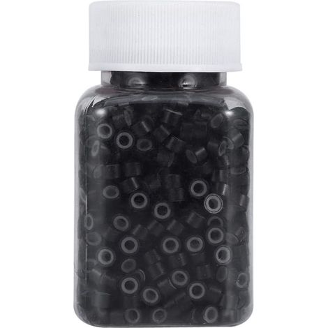 Anneaux de doublure en Silicone de 5MM, 1000 pièces/bouteille, boucles, perles, outils pour Extensions de cheveux humains, 5 couleurs (noir) (1/5)