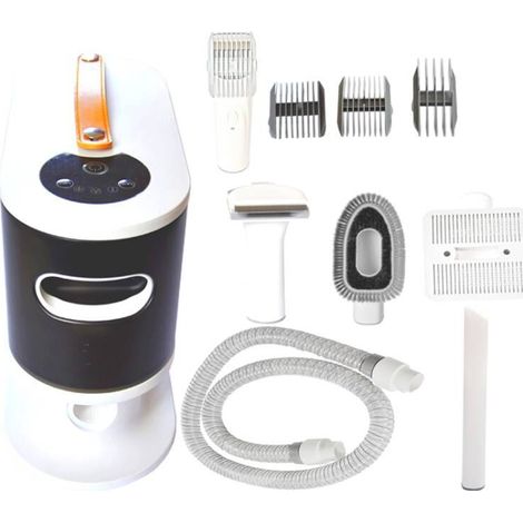 Pet grooming set consisting of razor, vacuum cleaner, hair clipper, nail scissors, pet hair vacuum cleaner and electric hair clipper.
