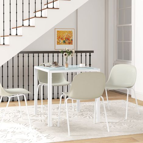 Quadratischer Esstisch für 4 Personen, Tischplatte aus Hartglas, für Küche und Esszimmer, 75 x 75 x 75 cm, Weiß