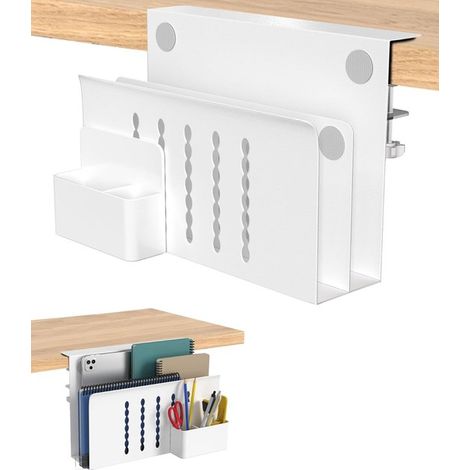 Organizer da scrivania bianco con morsetto, 2 portadocumenti e portapenne: soluzione salvaspazio per l'ufficio. (1/5)