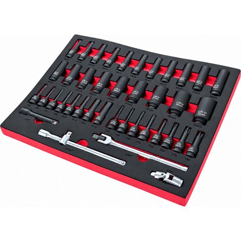 Assortimento di 40 utensili SOGI TER-69 - bussole impact lunghe 1/2" 8-32 mm - inserti Torx ed esagonali - Cr-Mo e Cr-V (1/5)