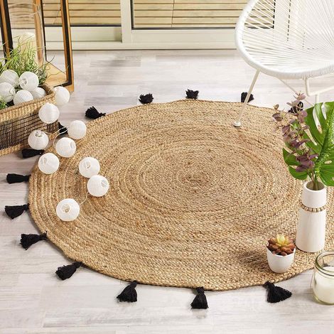 Tapis rond à pompons - D 120 cm - Shira Noir - Livraison gratuite (1/3)