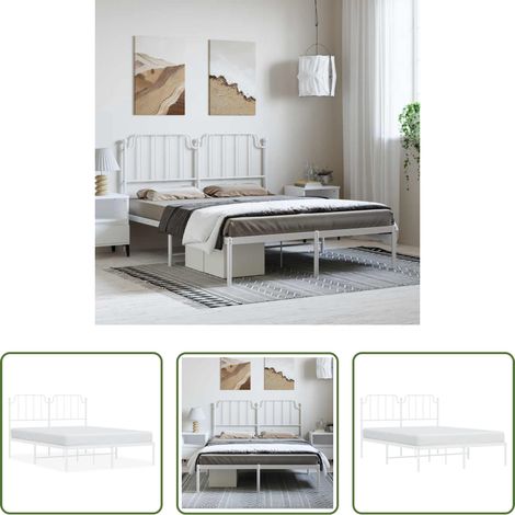 Cadre de lit - Cadre de lit métal sans matelas et tête de lit blanc 150x200 cm (1/5)