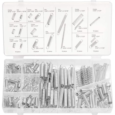 INHHUB 50456A 200-teiliges Federsortiment, Druck- und Zugfeder-Set, verzinkter Stahl, verschiedene Größen, für alle Arten von Heimreparaturen und Heimwerkerprojekten