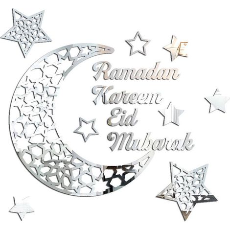 Autocollant Miroir Acrylique Croissant Ramadan 3D Adhésif pour Portes Fenêtres Placards
