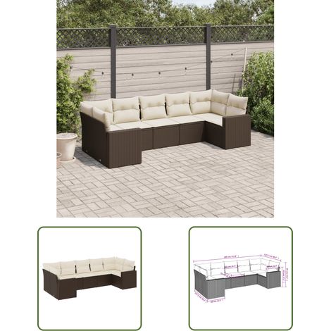 The Living Store 7-tlg. Garten-Sofagarnitur mit Kissen Braun Poly Rattan - Gartensofas - Outdoor Möbel - Gartenmöbel Set - Lounge Sofa - Rattan Gartenmöbel