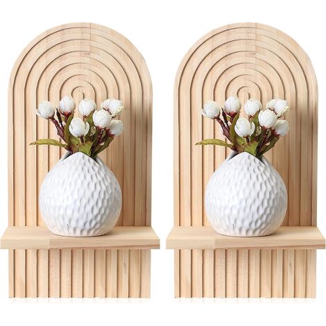 2 Pcs Petite Etagere Murale Bois, Étagère Murale, Étagères Murales Flottantes en Bois Décor, pour Decoration Murales Chambre Salle de Bain Salon Dortoir Cuisine(Naturel) (1/5)