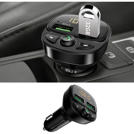 Chargeur voiture USB double port Bluetooth kit mains libres QC3.0 charge rapide allume-cigare 2 ports (1/5)