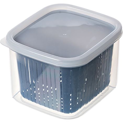Boîte de rangement 2 compartiments pour légumes fruits oignons gingembre ail, organisateur réfrigérateur bleu (1/5)