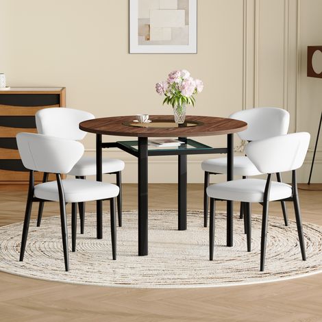 Conjunto de mesa y sillas mesa de comedor redonda con 4 sillas de comedor blanco 100x100x76 cm veta madera (1/5)
